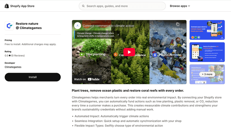 Climategames is live on Shopify: Fund climate-positive actions with every order
